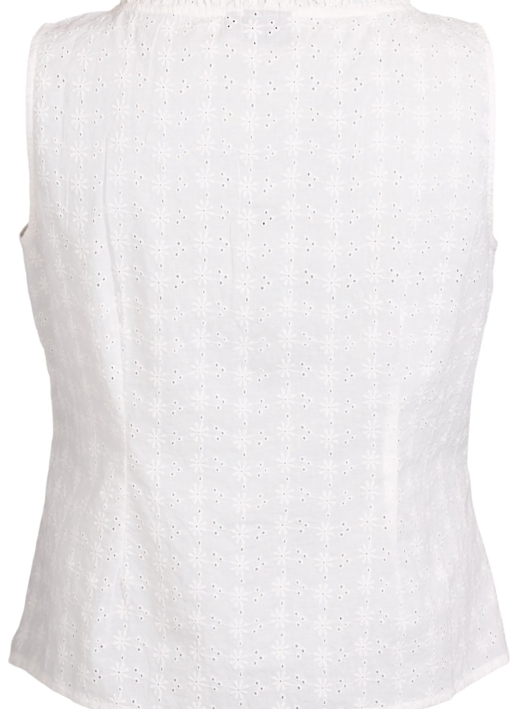 Ärmellose Bluse mit Lochstickerei und Rüschen