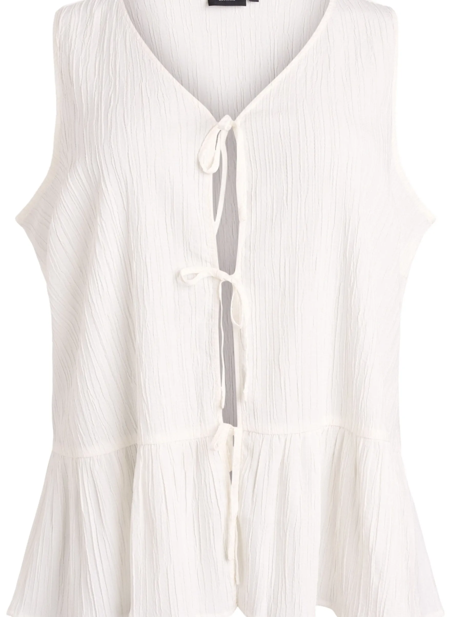 Ärmellose Bluse mit Struktur und Bindeband