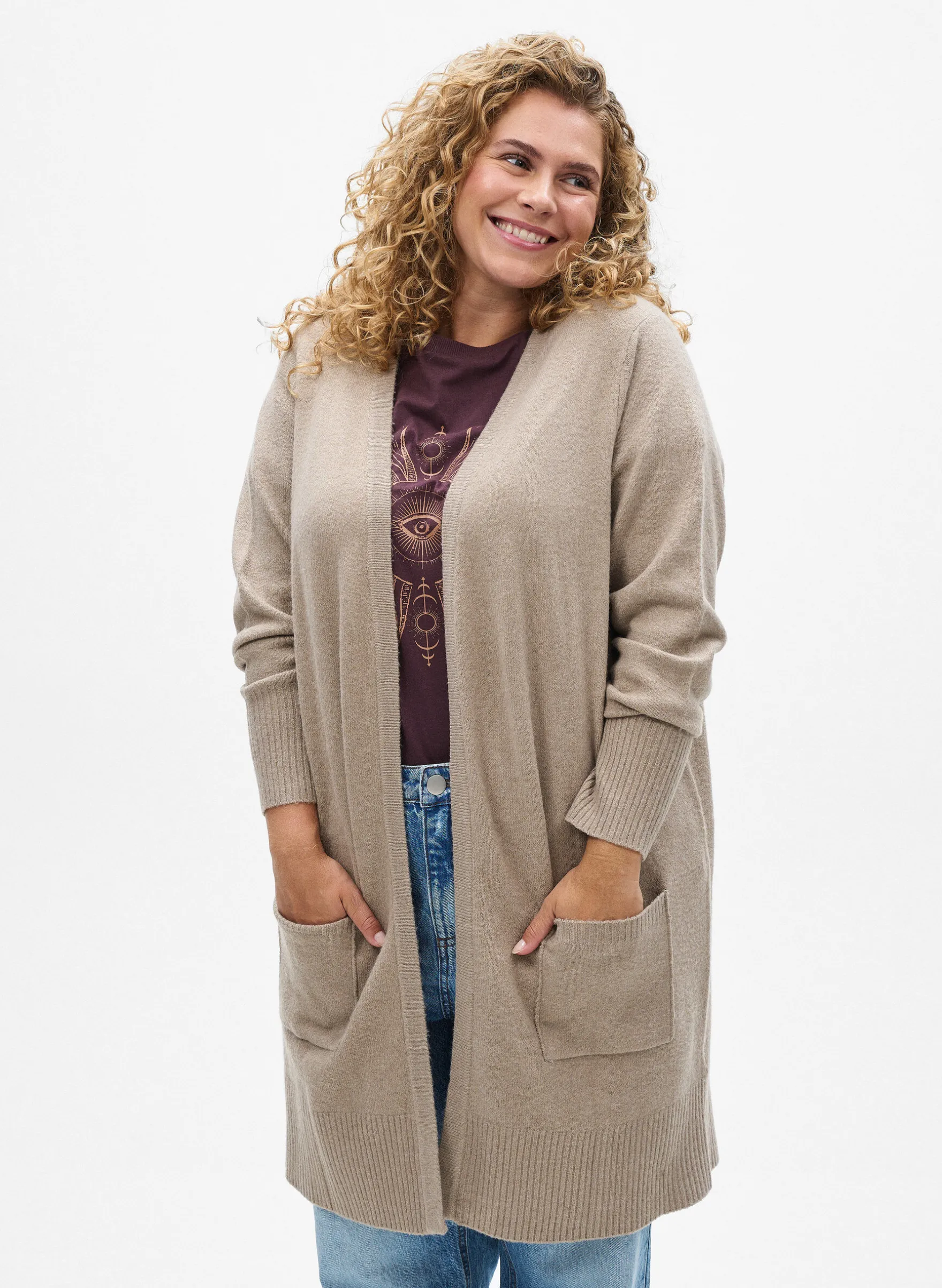 Strickjacke mit Rippenstrick und Taschen