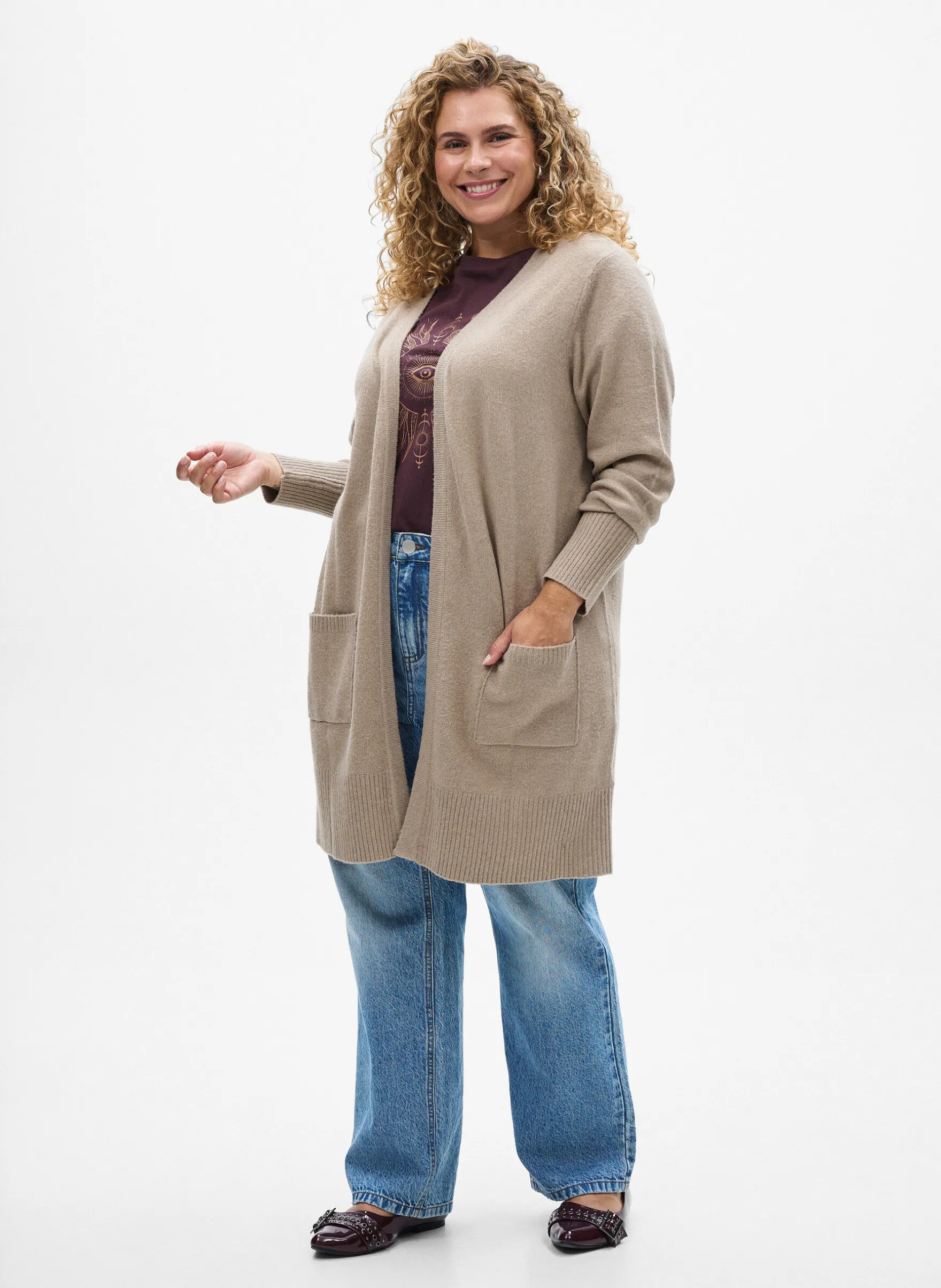 Strickjacke mit Rippenstrick und Taschen