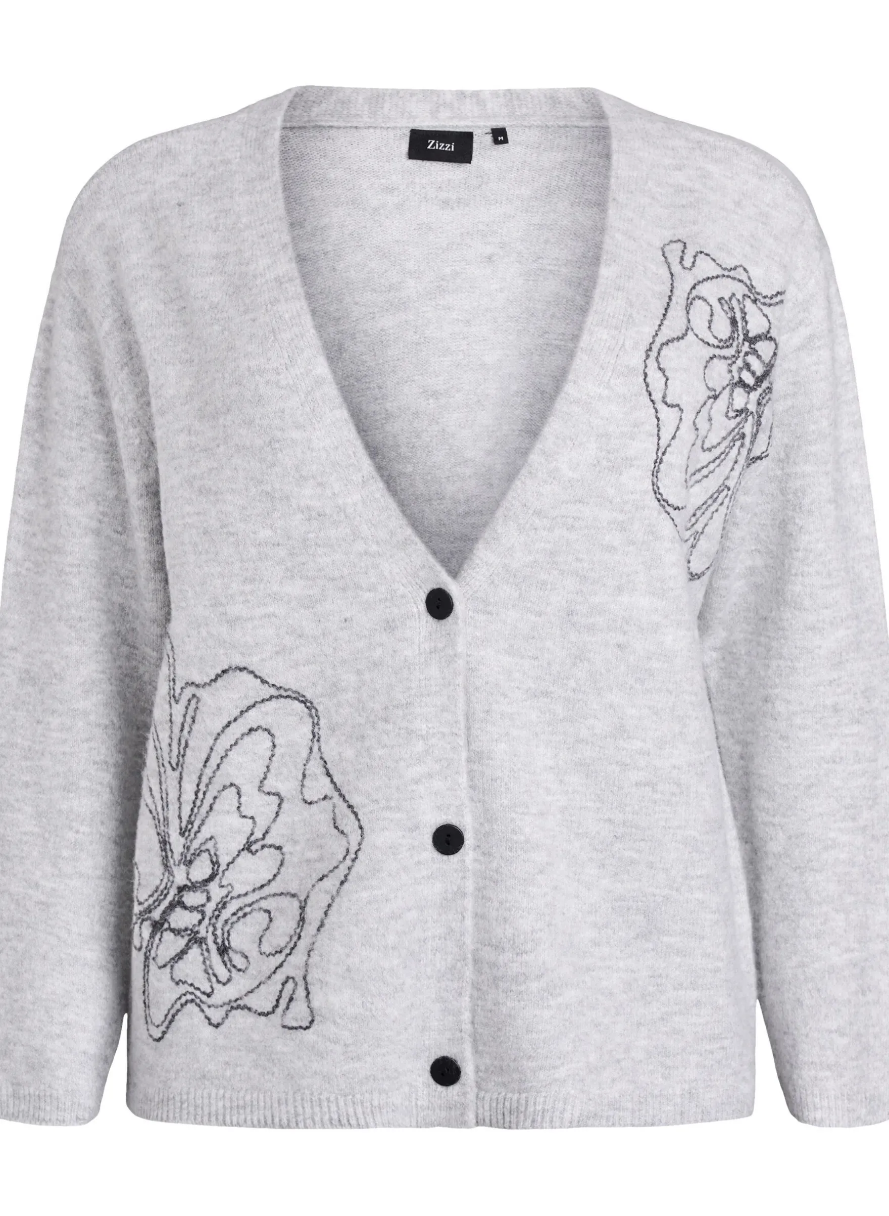Strickjacke mit V-Ausschnitt und aufgestickten Blumen