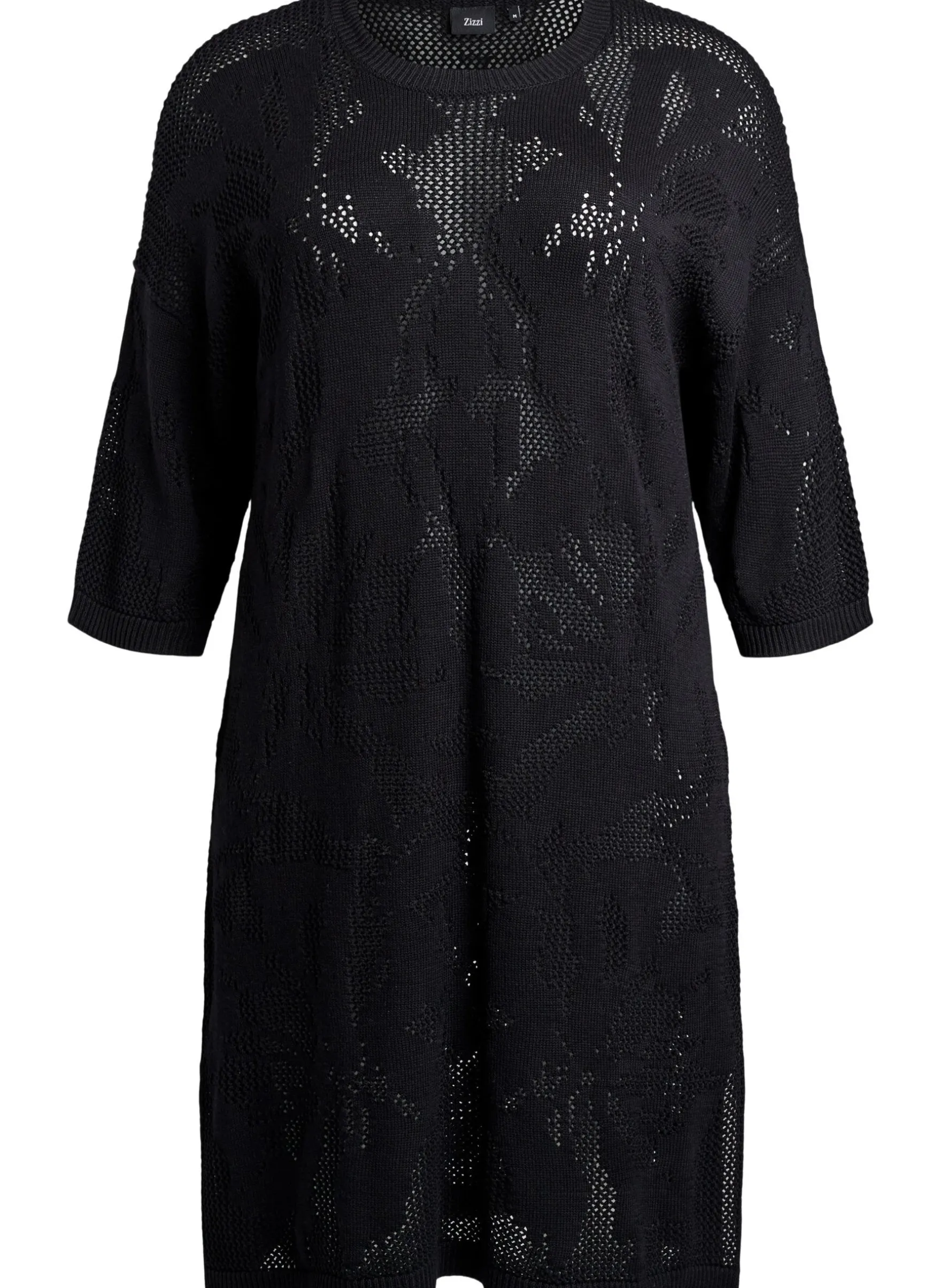 Strickkleid mit Ajourmuster und 3/4-Ärmeln