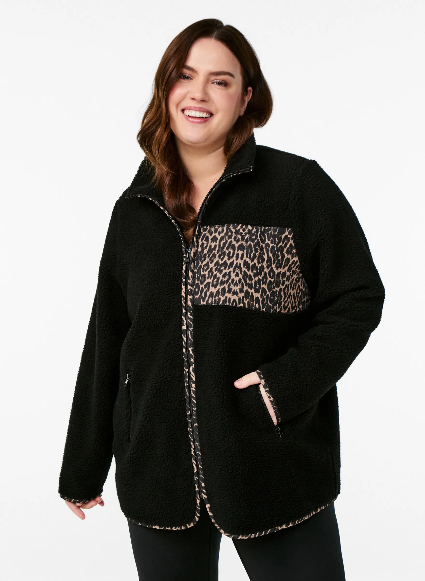Teddyfell-Jacke mit Leopardenmuster