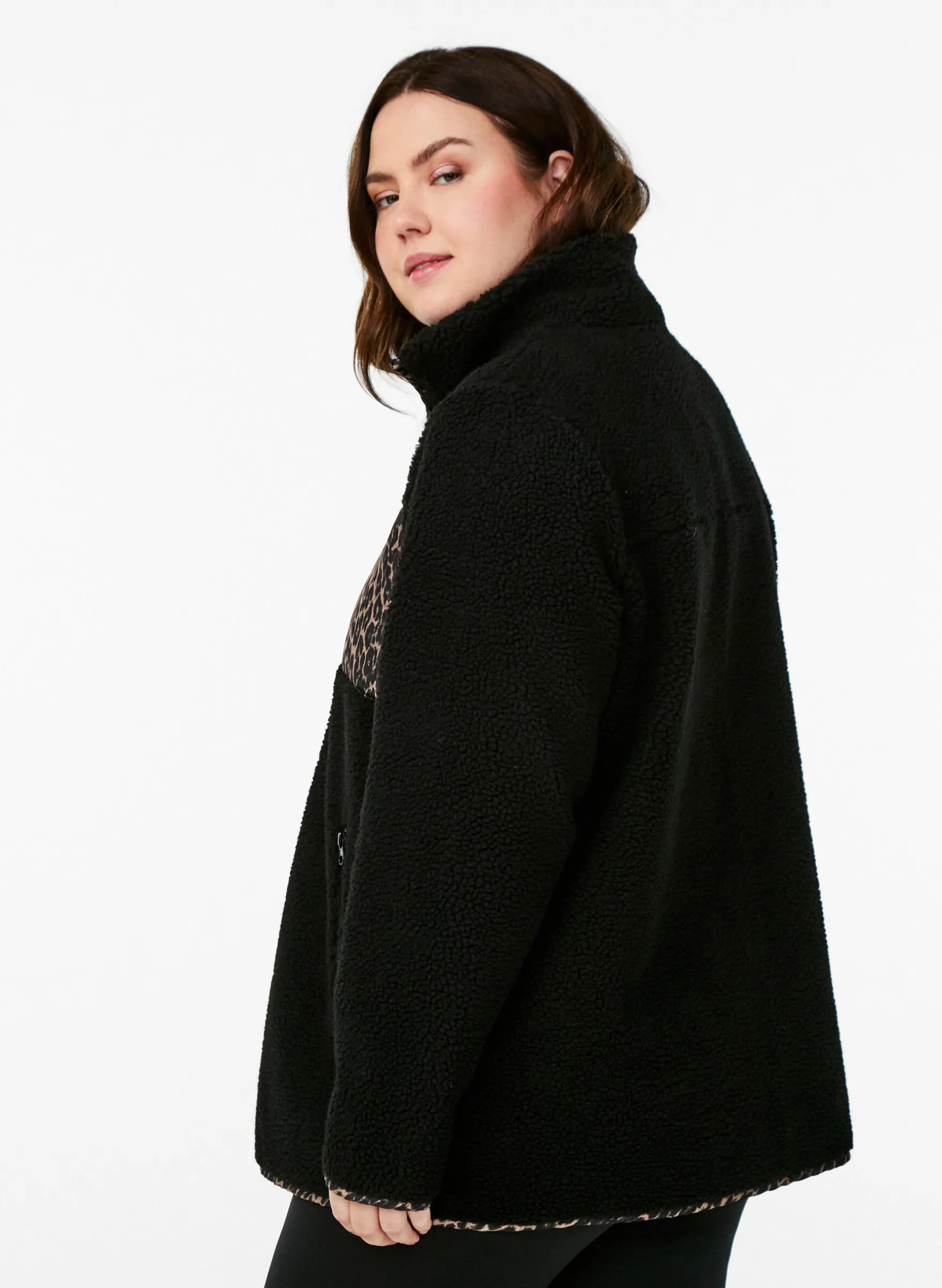 Teddyfell-Jacke mit Leopardenmuster