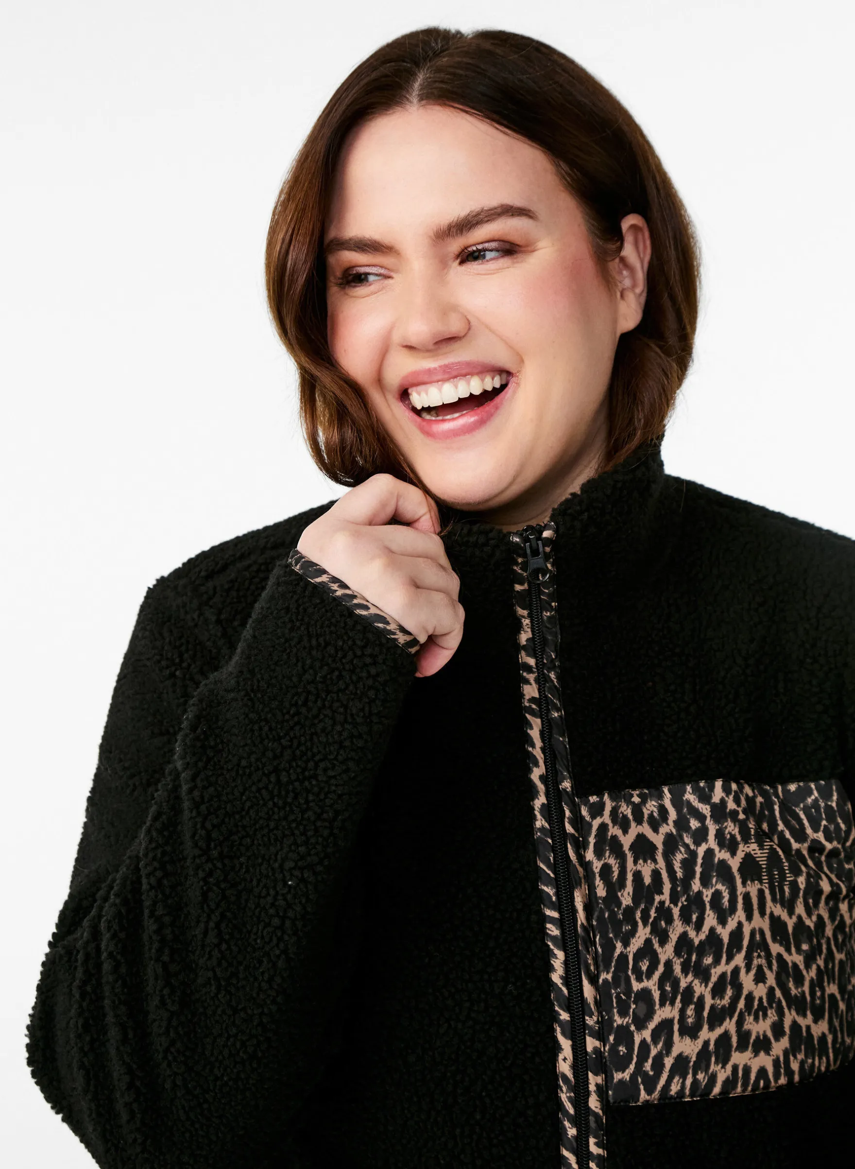Teddyfell-Jacke mit Leopardenmuster
